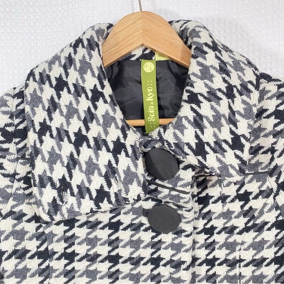 Soia & Kyo Wool Blend Houndstooth Coat Ivory Black And Grey Women's Size Large - Picture 4 of 12